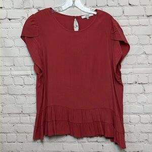 RO & DE Salmon Red Tulip Short Sleeved Blouse